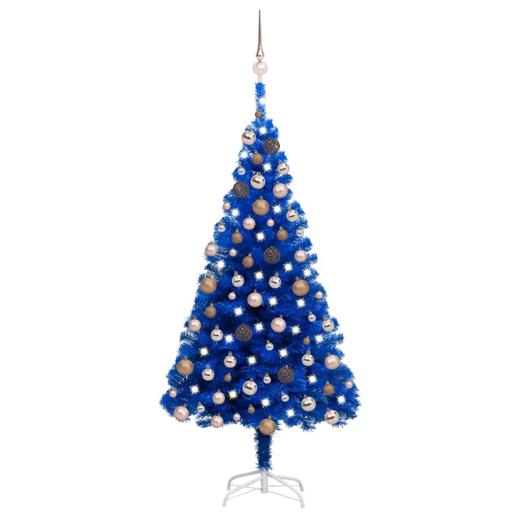 Vidaxl Kunstkerstboom mit Beleuchtung und Weihnachtskugeln 150 cm PVC Blau