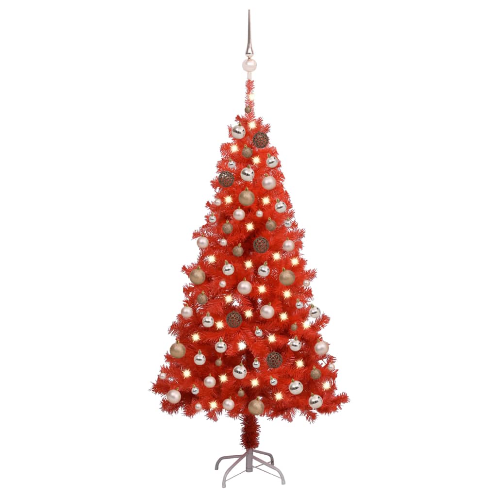 Vidaxl Kunstkerstboom mit Beleuchtung und Weihnachtskugeln 150 cm PVC rot
