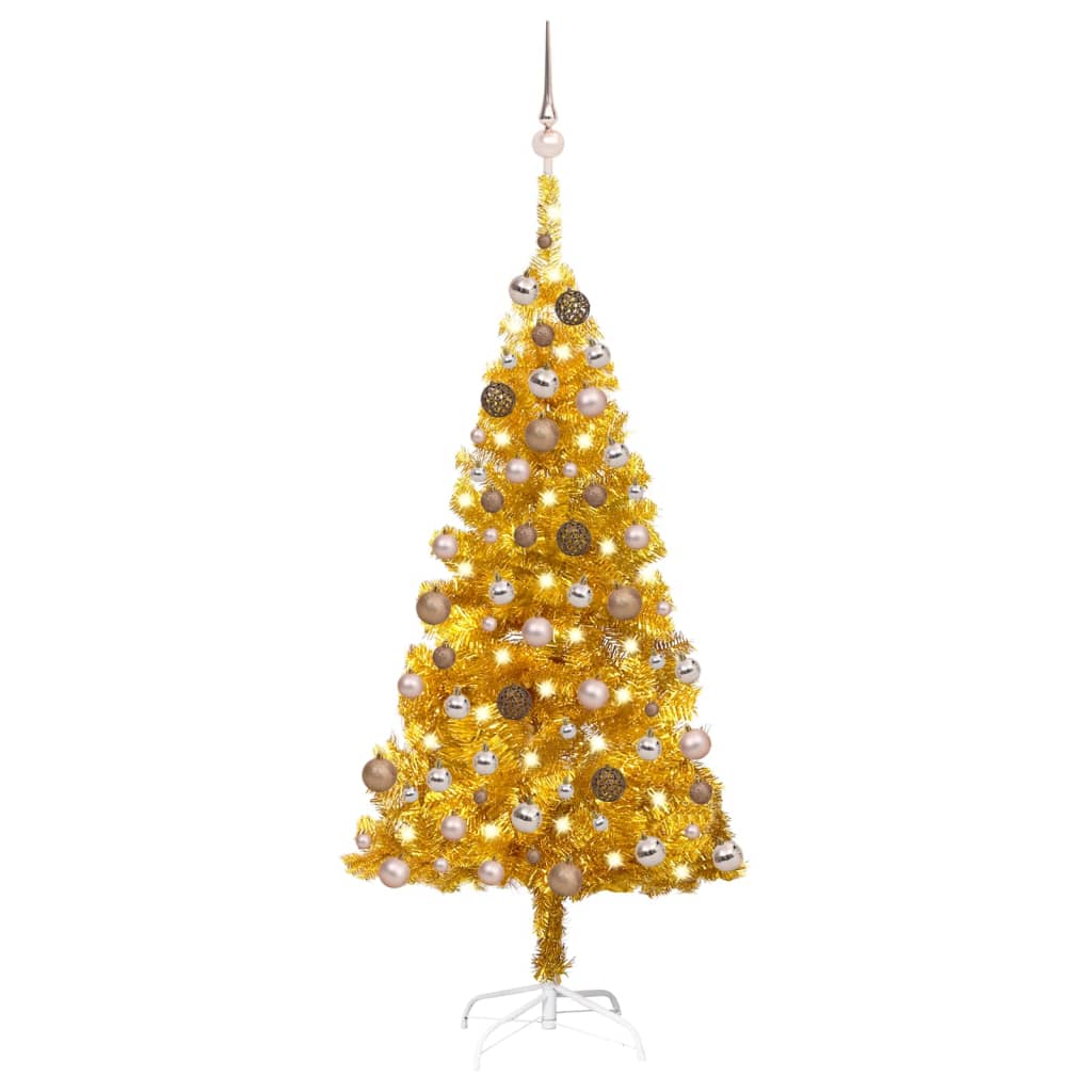 Vidaxl Kunstkerstboom mit Beleuchtung und Weihnachtskugeln 150 cm Haustier Gold