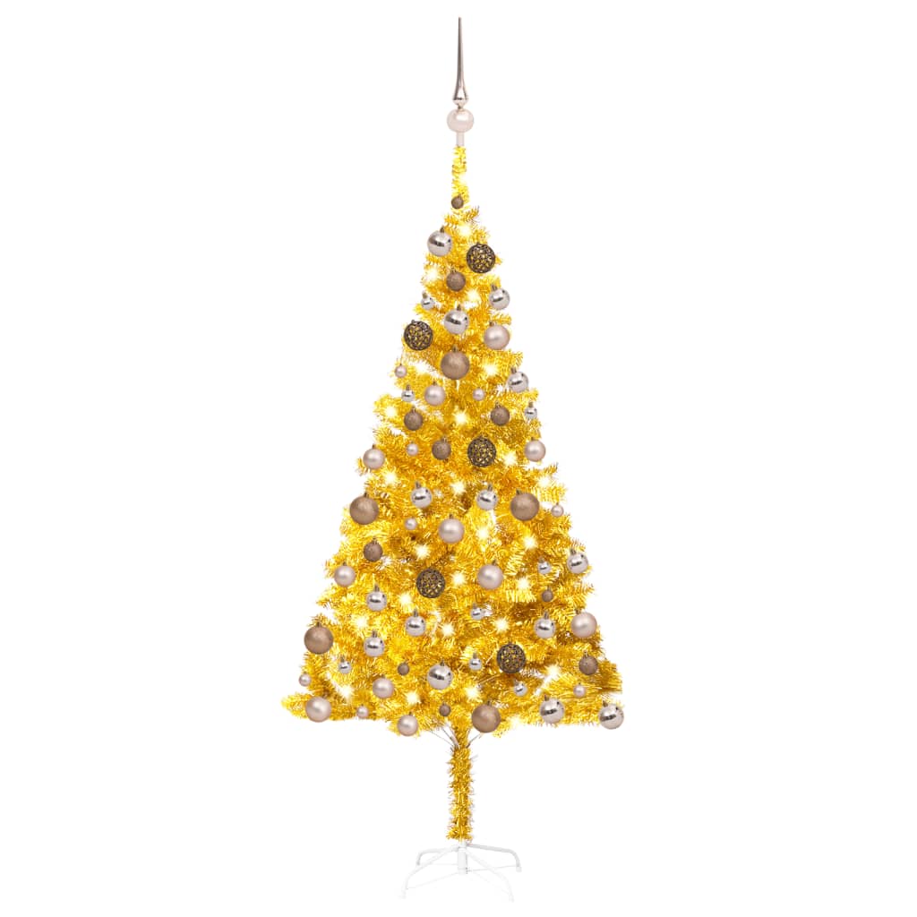 Vidaxl Kunstkerstboom mit Beleuchtung und Weihnachtskugeln 180 cm Haustier Gold