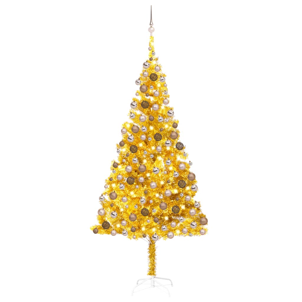 Vidaxl Kunstkerstboom mit Beleuchtung und Weihnachtskugeln 210 cm Haustier Gold