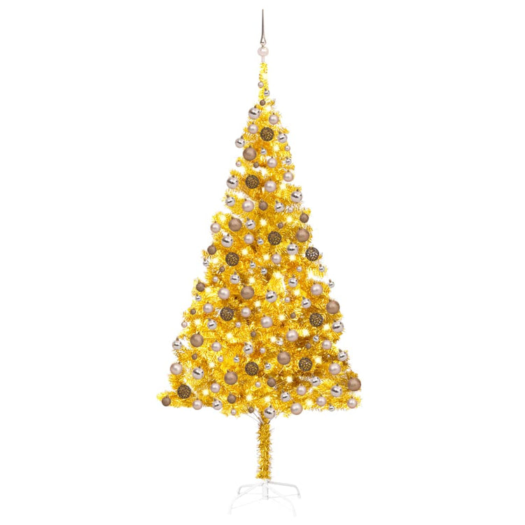 Vidaxl Kunstkerstboom mit Beleuchtung und Weihnachtskugeln 210 cm Haustier Gold