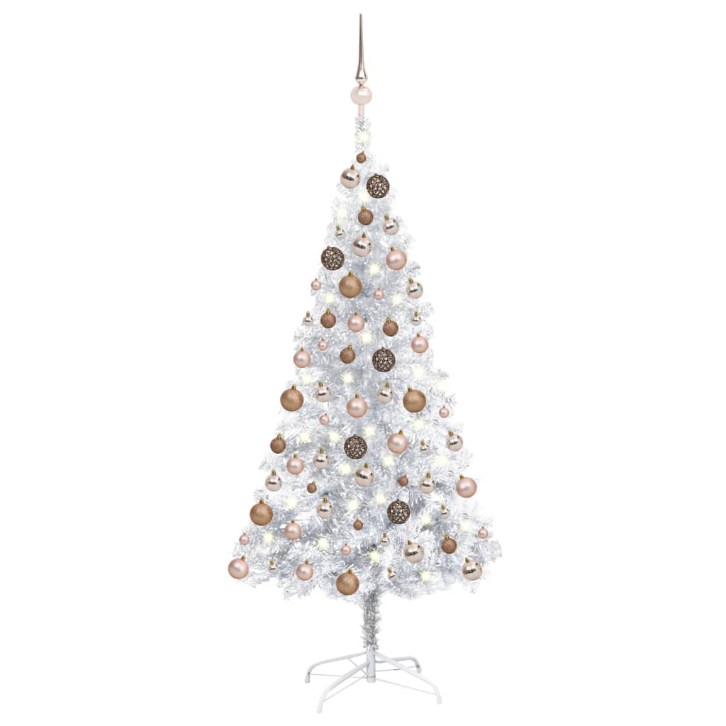 Vidaxl Kunstkerstboom mit Beleuchtung und Weihnachtsbällen 150 cm Haustier Silber