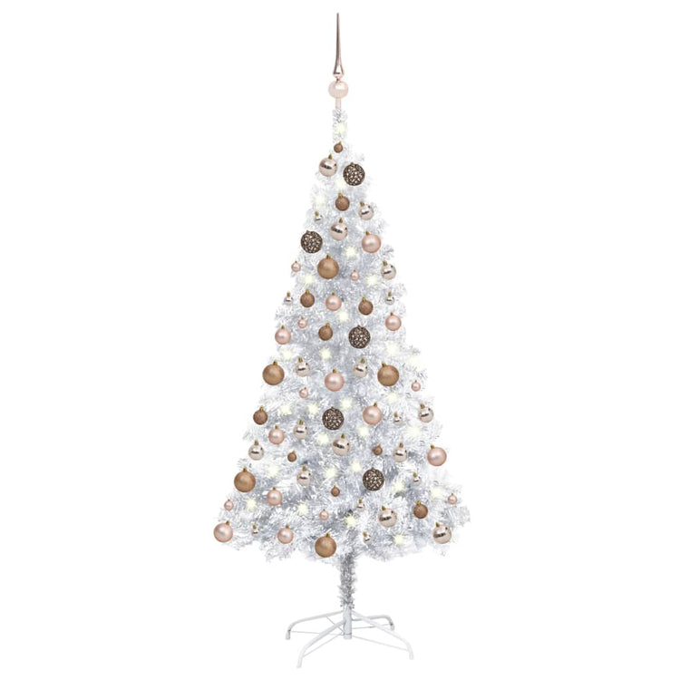 Vidaxl Kunstkerstboom mit Beleuchtung und Weihnachtsbällen 150 cm Haustier Silber