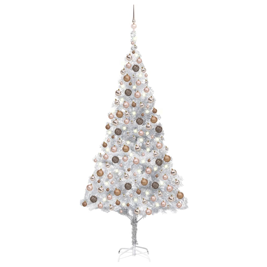 Vidaxl Kunstkerstboom mit Beleuchtung und Weihnachtskugeln 210 cm Haustier Silber