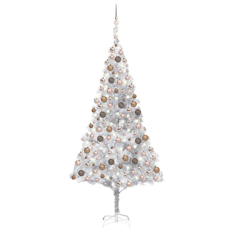 Vidaxl Kunstkerstboom mit Beleuchtung und Weihnachtskugeln 210 cm Haustier Silber