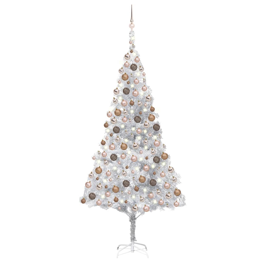 Vidaxl Kunstkerstboom mit Beleuchtung und Weihnachtskugeln 240 cm Haustier Silber