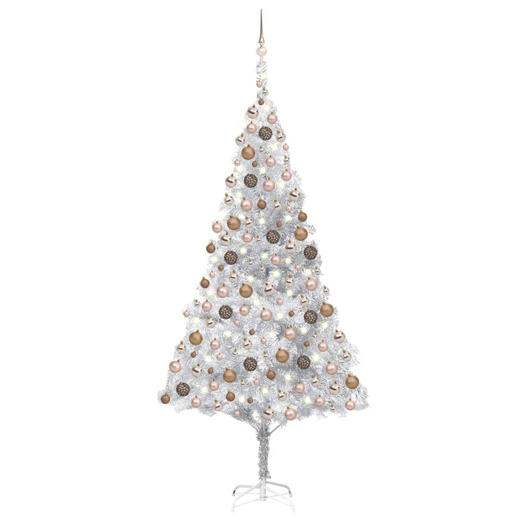 Vidaxl Kunstkerstboom mit Beleuchtung und Weihnachtskugeln 240 cm Haustier Silber