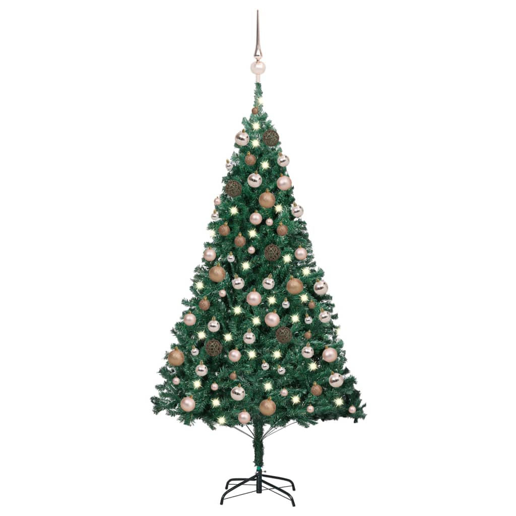 Vidaxl Kunstkerstboom mit Beleuchtung und Weihnachtskugeln 120 cm PVC Grün
