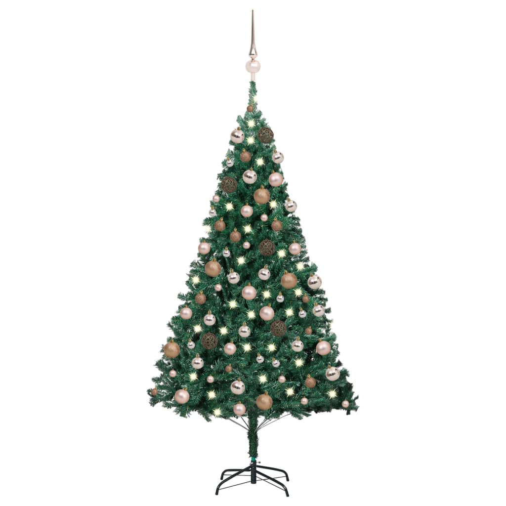 Vidaxl Kunstkerstboom mit Beleuchtung und Weihnachtskugeln 180 cm PVC Grün
