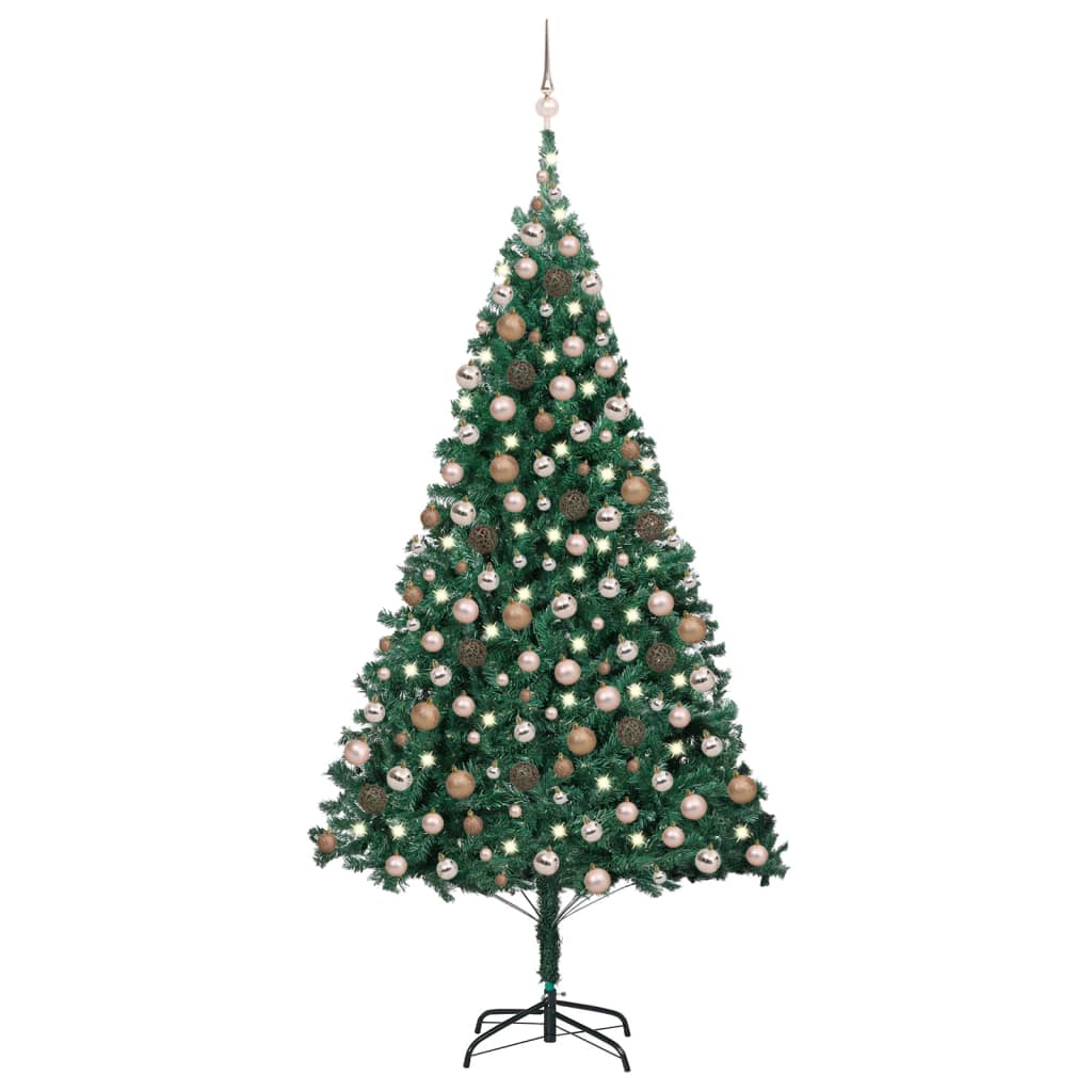 Vidaxl Kunstkerstboom mit Beleuchtung und Weihnachtskugeln 210 cm PVC Green
