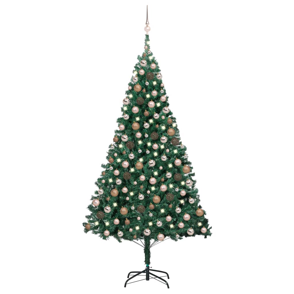 Vidaxl Kunstkerstboom mit Beleuchtung und Weihnachtsbällen 240 cm Grün