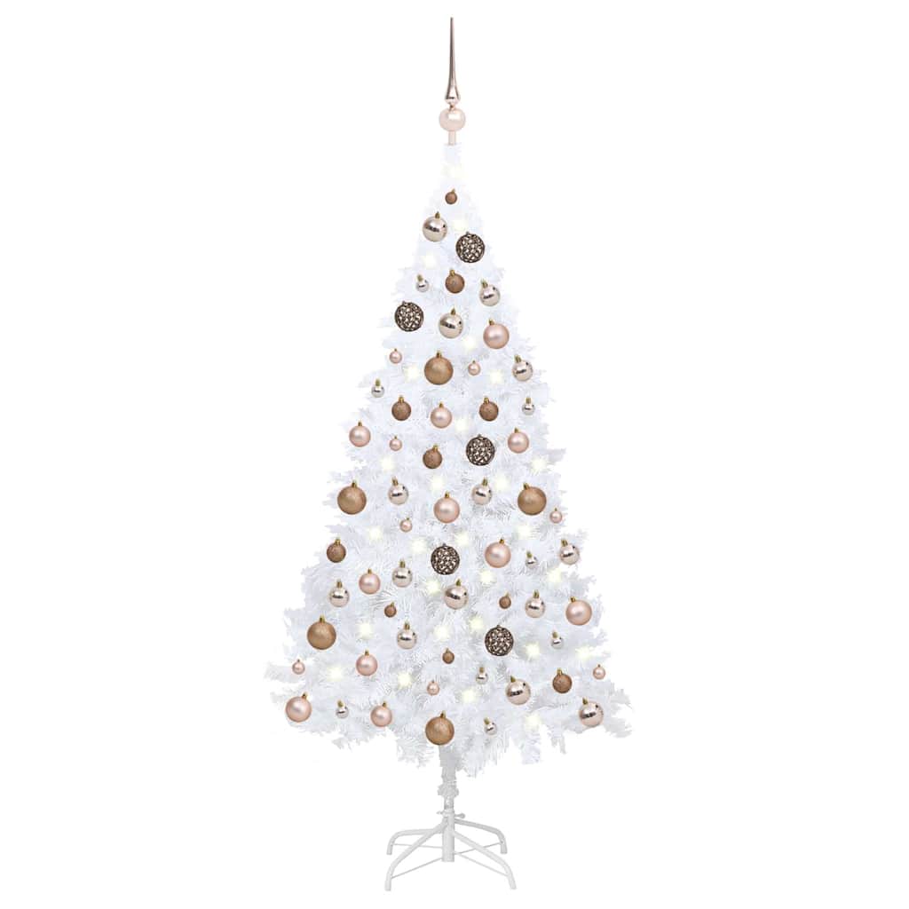 Vidaxl Kunstkerstboom mit Beleuchtung und Weihnachtskugeln 150 cm PVC Weiß