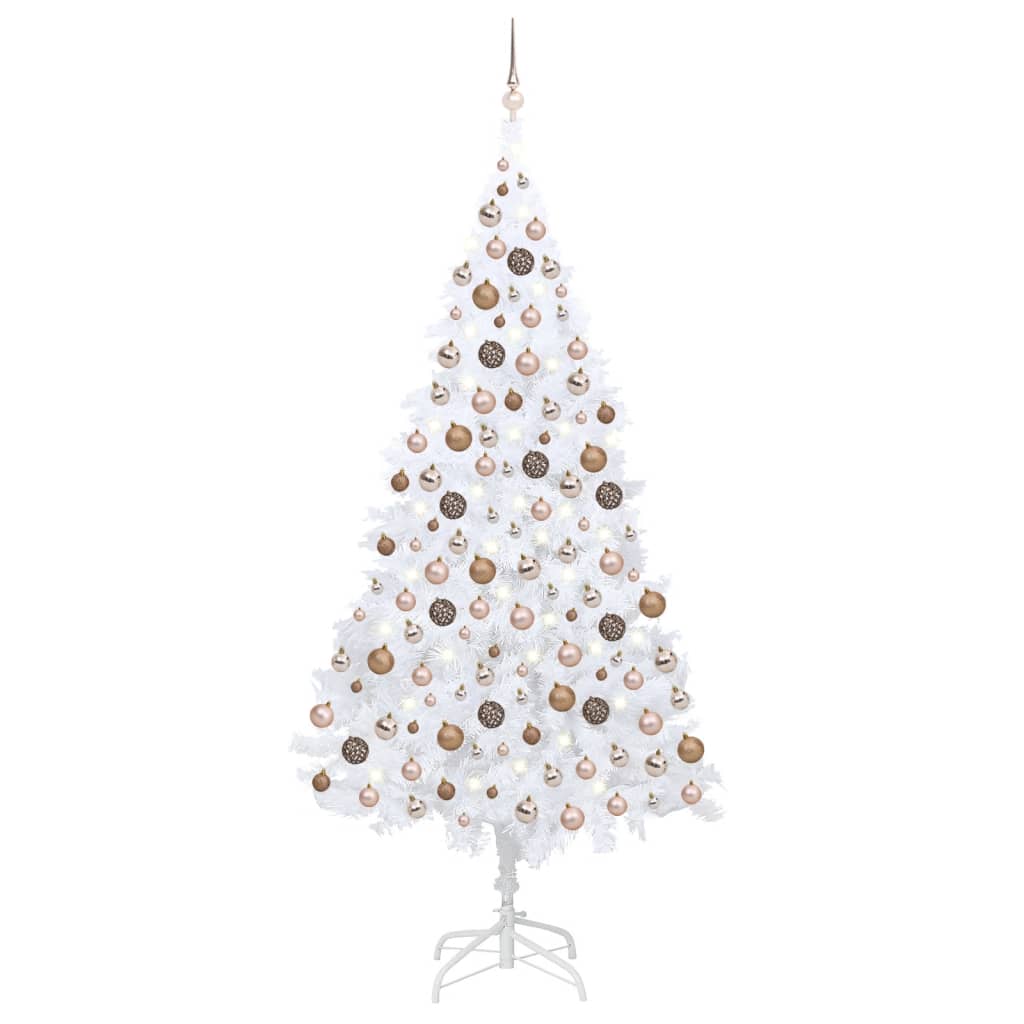 Vidaxl Kunstkerstboom mit Beleuchtung und Weihnachtskugeln 210 cm PVC Weiß