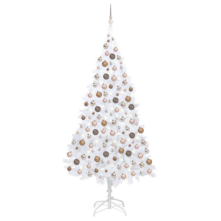 Vidaxl Kunstkerstboom mit Beleuchtung und Weihnachtskugeln 210 cm PVC Weiß