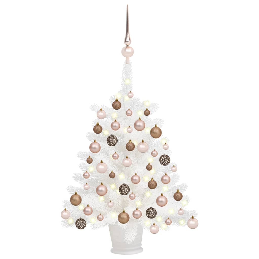 Vidaxl Kunstkerstboom mit Beleuchtung und Weihnachtskugeln 65 cm Weiß