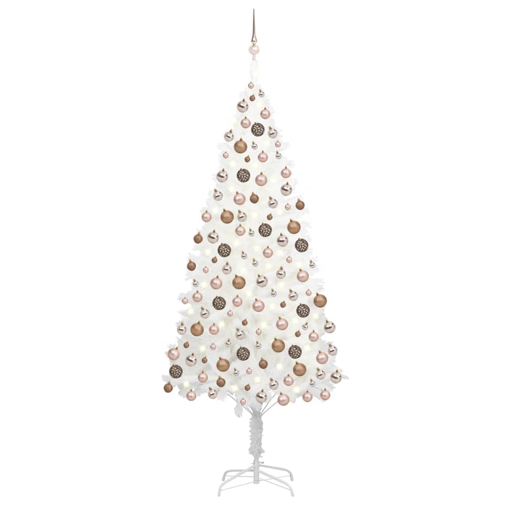 Vidaxl Kunstkerstboom mit Beleuchtung und Weihnachtskugeln 210 cm PVC Weiß