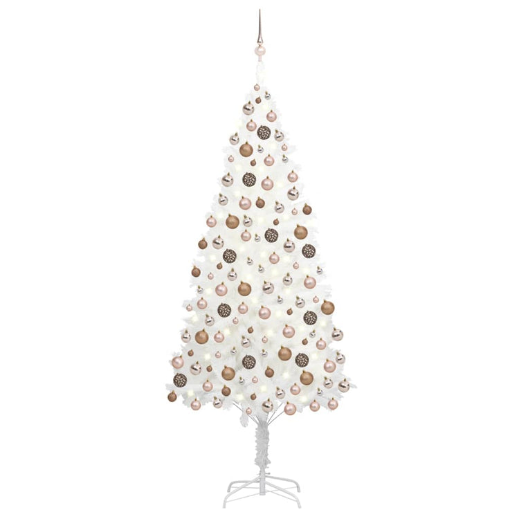 Vidaxl Kunstkerstboom mit Beleuchtung und Weihnachtskugeln 210 cm PVC Weiß