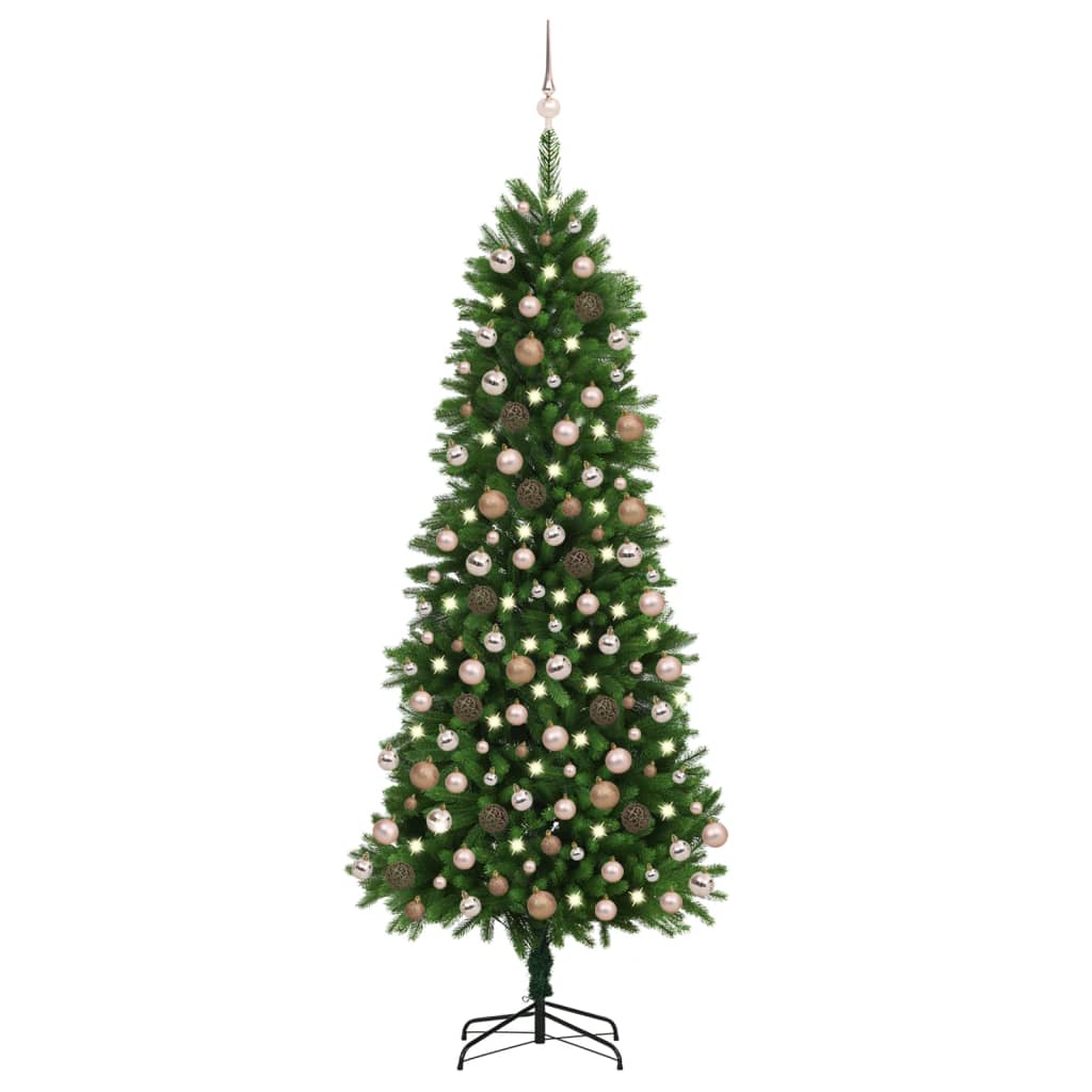 Vidaxl Kunstkerstboom mit Beleuchtung und Weihnachtsbällen 240 cm Grün