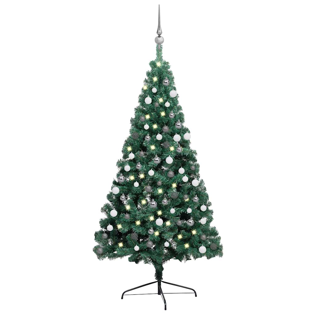 Vidaxl Kunstkerstboom mit Beleuchtung und Weihnachtsbällen halb 180 cm Grün