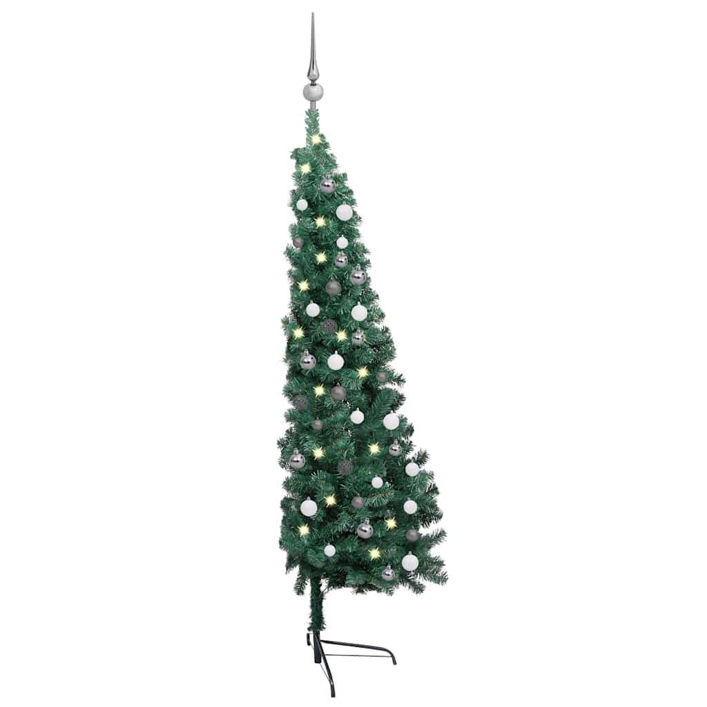 Vidaxl Kunstkerstboom mit Beleuchtung und Weihnachtsbällen halb 180 cm Grün