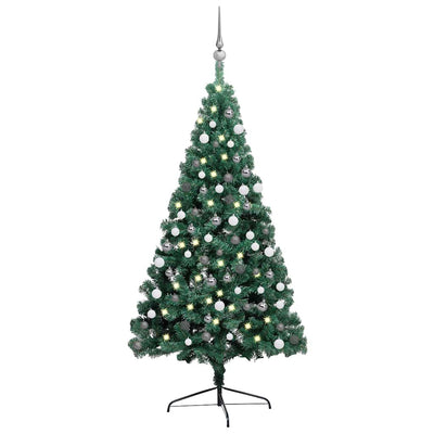 Vidaxl Kunstkerstboom mit Beleuchtung und Weihnachtsbällen halb nach 210 cm Grün