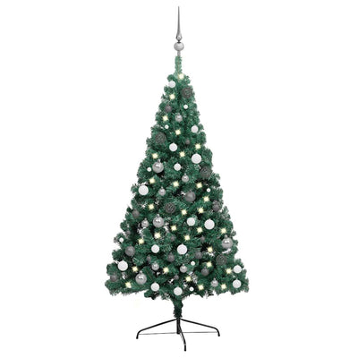 Vidaxl Kunstkerstboom mit Beleuchtung und Weihnachtsbällen halb 240 cm Grün