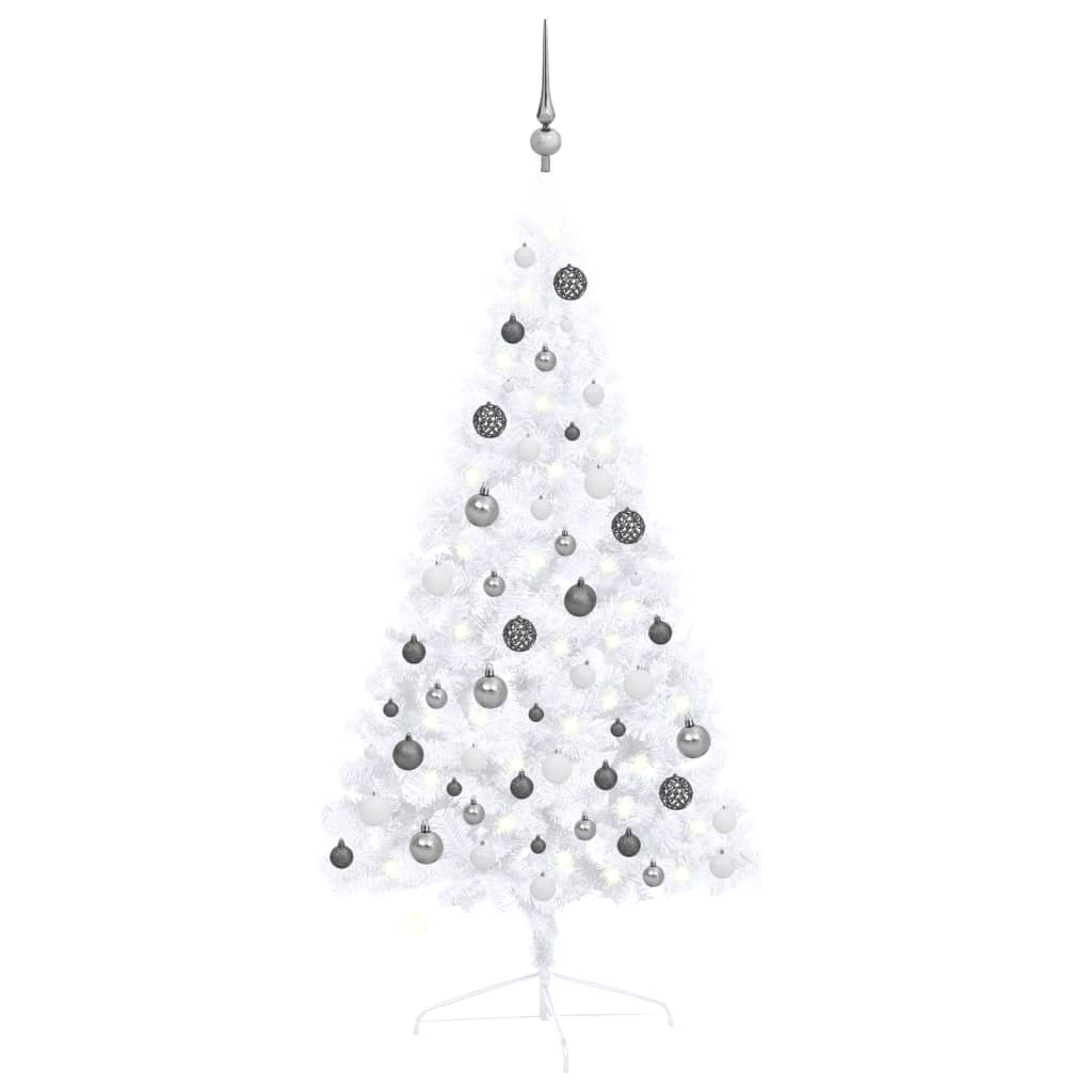 Vidaxl Kunstkerstboom mit Beleuchtung und Weihnachtsbällen halb nach 120 cm weiß