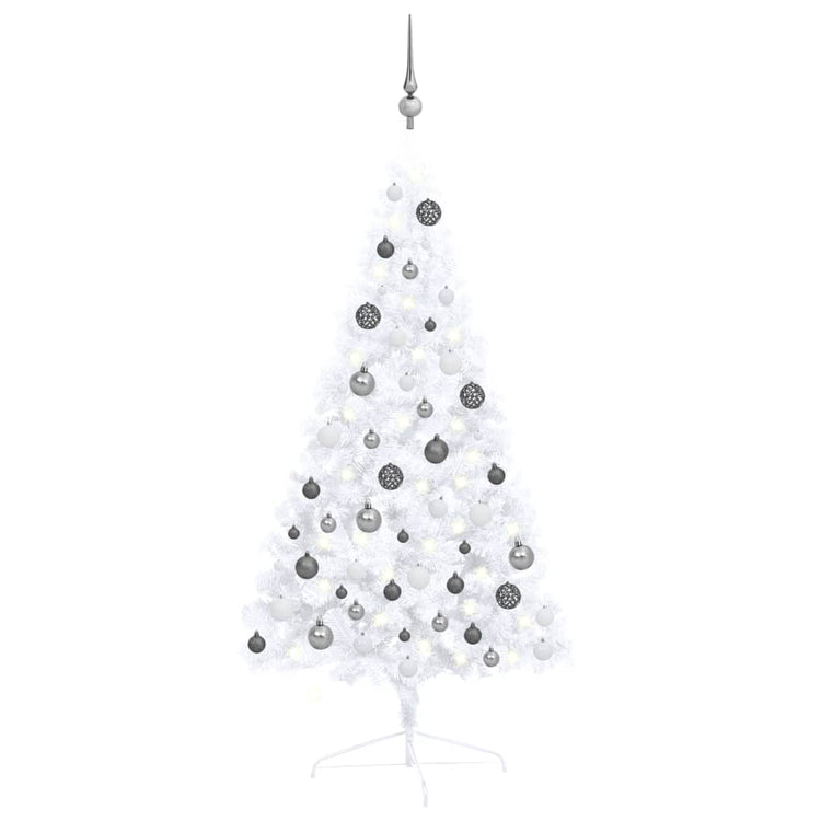 Vidaxl Kunstkerstboom mit Beleuchtung und Weihnachtsbällen halb nach 120 cm weiß