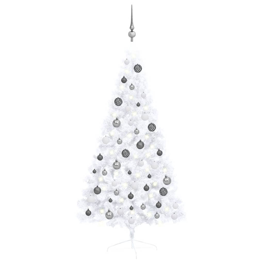 Vidaxl Kunstkerstboom mit Beleuchtung und Weihnachtsbällen halb 150 cm weiß