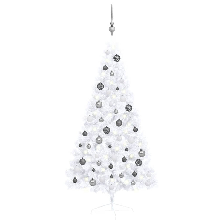 Vidaxl Kunstkerstboom mit Beleuchtung und Weihnachtsbällen halb 150 cm weiß