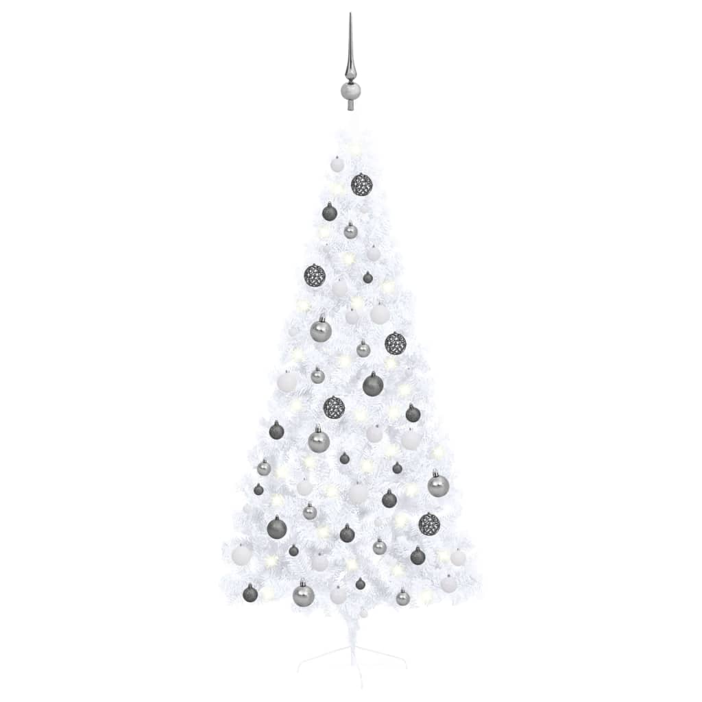 Vidaxl Kunstkerstboom mit Beleuchtung und Weihnachtsbällen halb 180 cm weiß