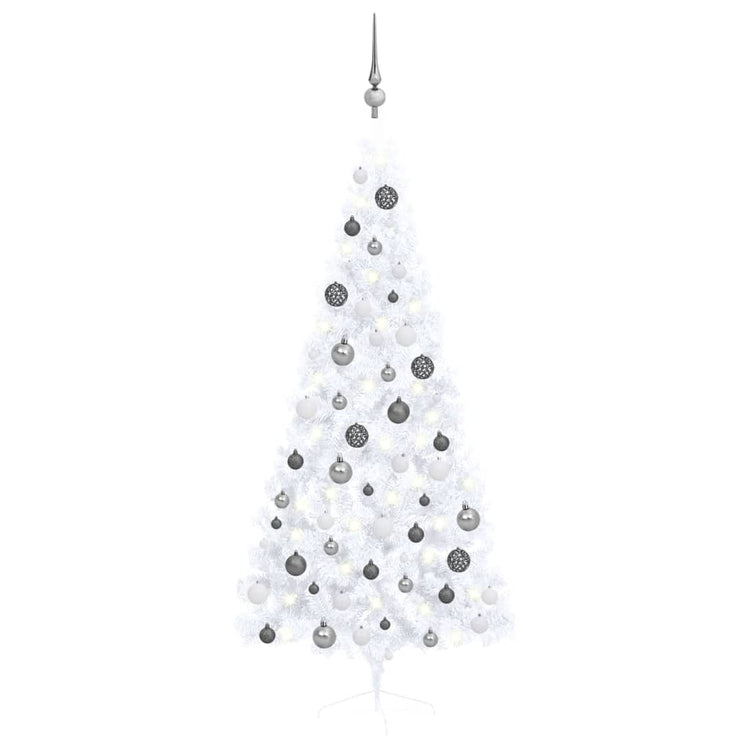 Vidaxl Kunstkerstboom mit Beleuchtung und Weihnachtsbällen halb 180 cm weiß