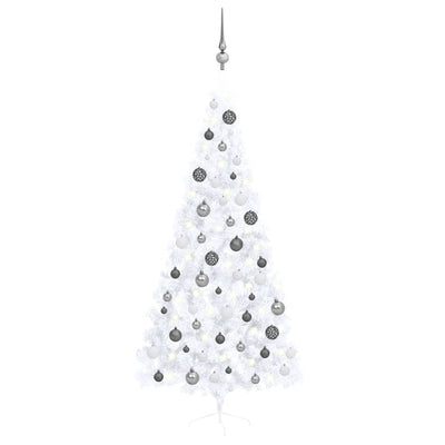 Vidaxl Kunstkerstboom mit Beleuchtung und Weihnachtskugeln halb 210 cm weiß