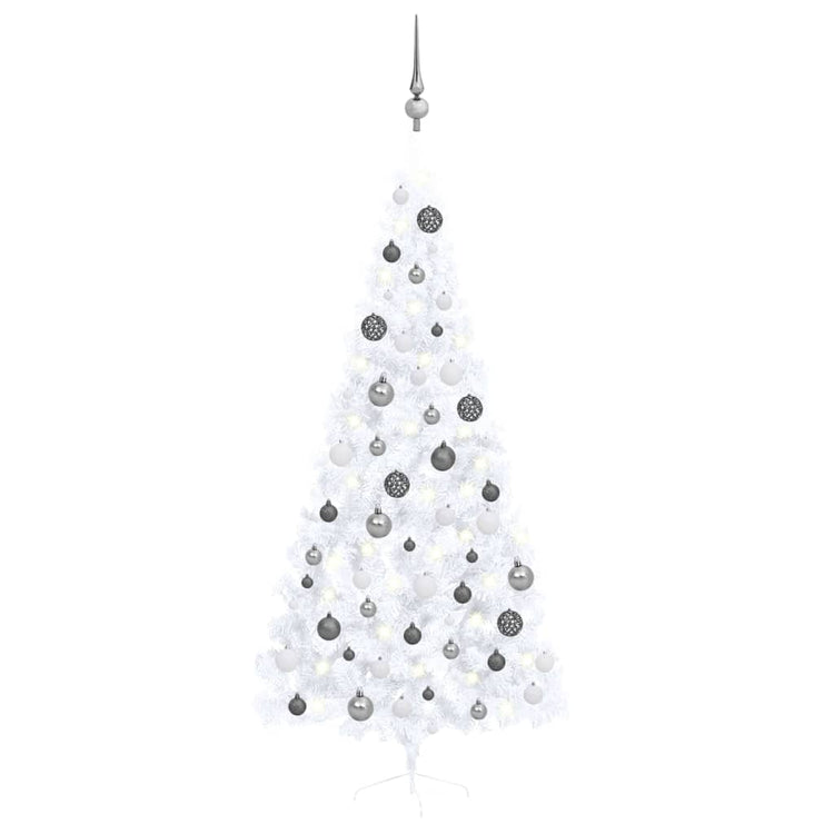 Vidaxl Kunstkerstboom mit Beleuchtung und Weihnachtskugeln halb 210 cm weiß