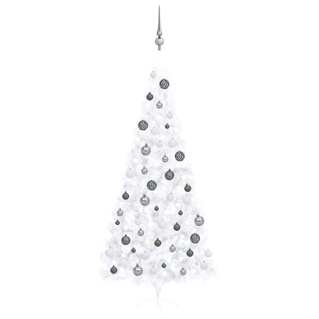 Vidaxl Kunstkerstboom mit Beleuchtung und Weihnachtsbällen halb 240 cm weiß