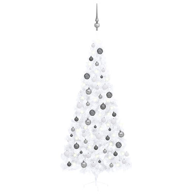 Vidaxl Kunstkerstboom mit Beleuchtung und Weihnachtsbällen halb 240 cm weiß