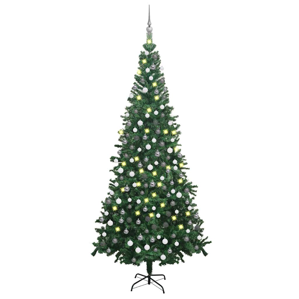 Vidaxl Kunstkerstboom mit Beleuchtung und Weihnachtsbällen L 240 cm Grün