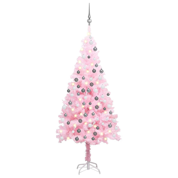 Vidaxl Kunstkerstboom mit Beleuchtung und Weihnachtskugeln 150 cm PVC Pink