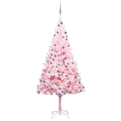 Vidaxl Kunstkerstboom mit Beleuchtung und Weihnachtskugeln 210 cm PVC Pink