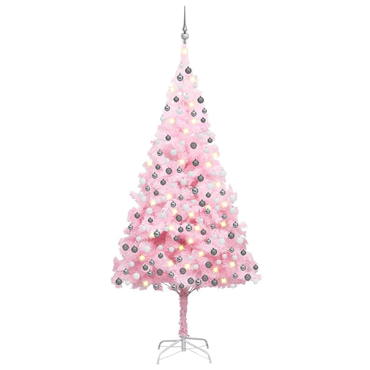 Vidaxl Kunstkerstboom mit Beleuchtung und Weihnachtskugeln 210 cm PVC Pink