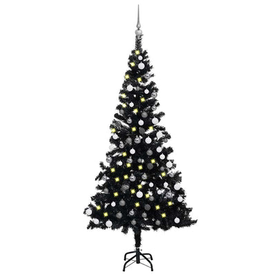 Vidaxl Kunstkerstboom mit Beleuchtung und Weihnachtskugeln 150 cm PVC Schwarz