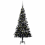 Vidaxl Kunstkerstboom mit Beleuchtung und Weihnachtskugeln 180 cm PVC Schwarz - afbeelding 1