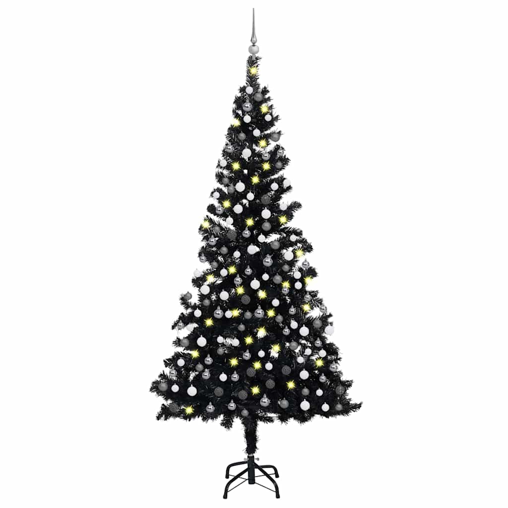 Vidaxl Kunstkerstboom mit Beleuchtung und Weihnachtsbällen 210 cm PVC Schwarz