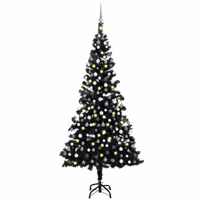 Vidaxl Kunstkerstboom mit Beleuchtung und Weihnachtsbällen 210 cm PVC Schwarz