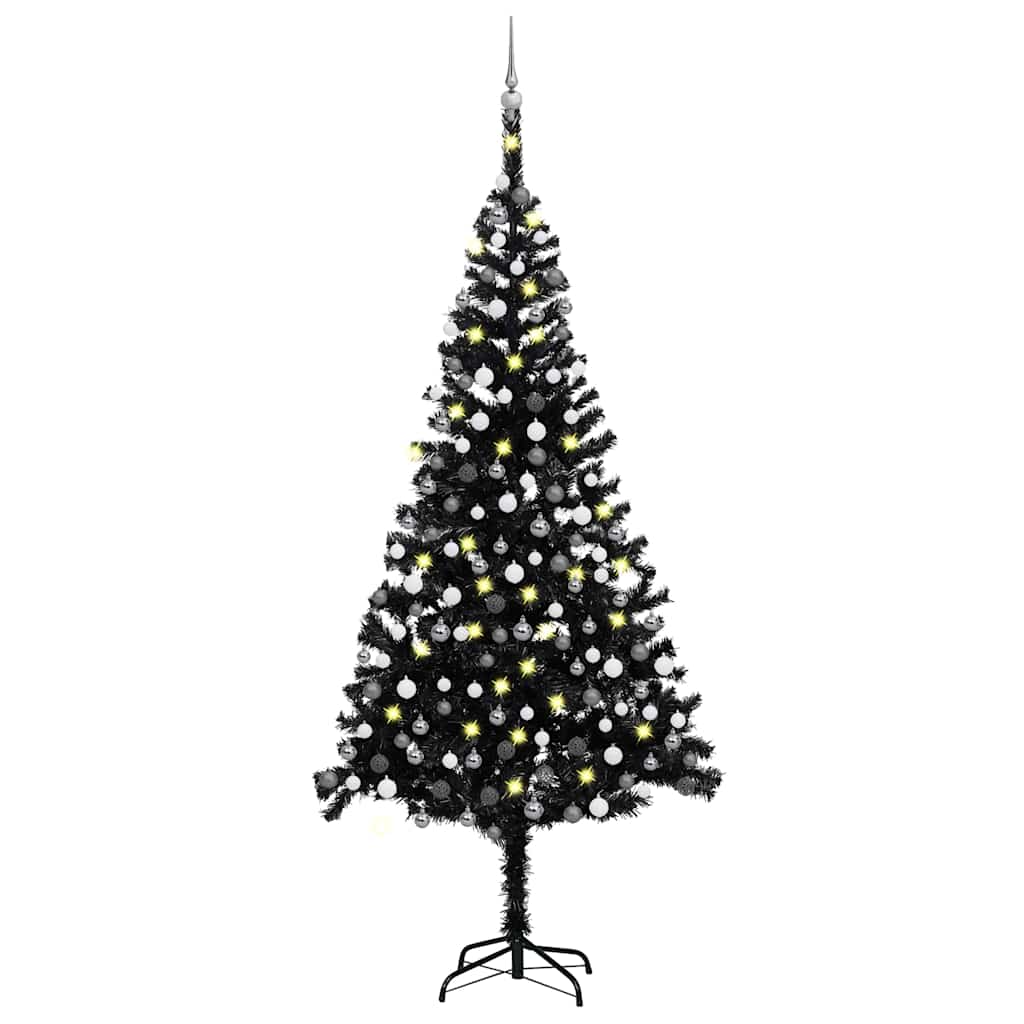 Vidaxl Kunstkerstboom mit Beleuchtung und Weihnachtskugeln 240 cm PVC Schwarz