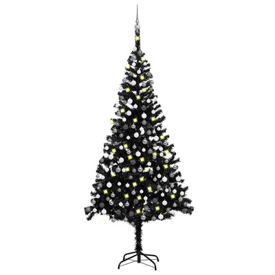 Vidaxl Kunstkerstboom mit Beleuchtung und Weihnachtskugeln 240 cm PVC Schwarz