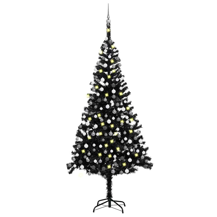 Vidaxl Kunstkerstboom mit Beleuchtung und Weihnachtskugeln 240 cm PVC Schwarz