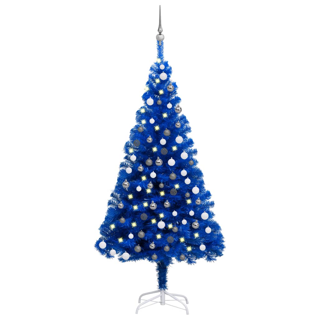Vidaxl Kunstkerstboom mit Beleuchtung und Weihnachtskugeln 180 cm PVC Blau