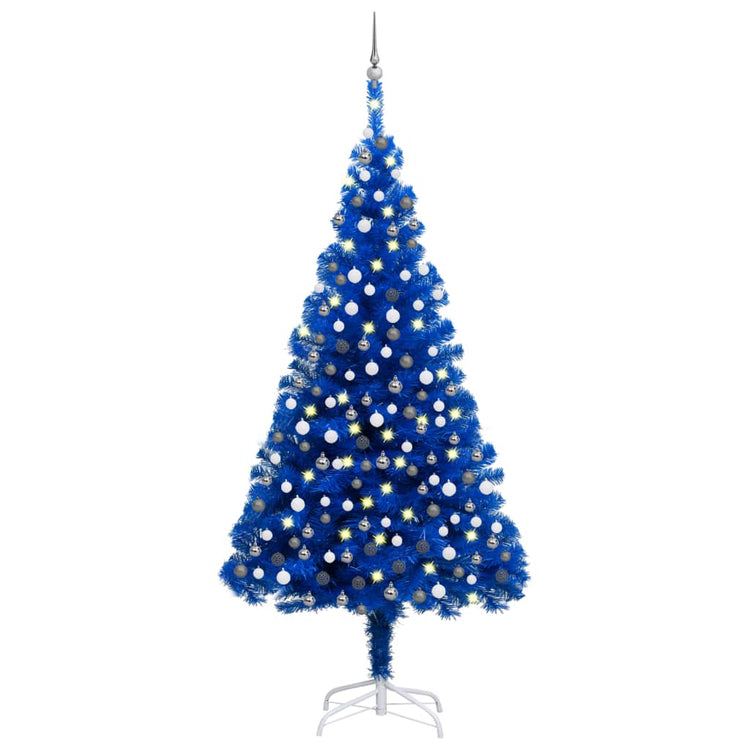 Vidaxl Kunstkerstboom mit Beleuchtung und Weihnachtskugeln 210 cm PVC Blau
